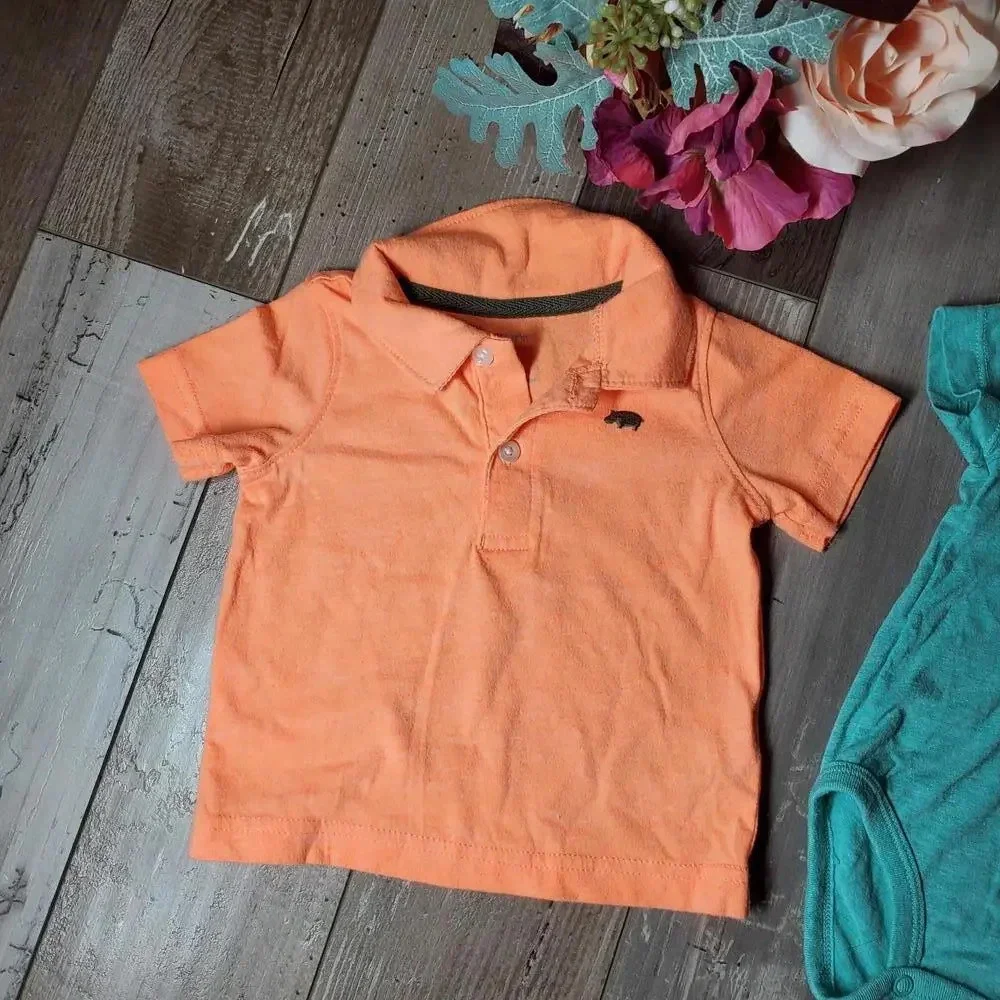 Carter's 6m Baby Boy Polo Short Sleeve Top Bundle Teal Orange NWOT